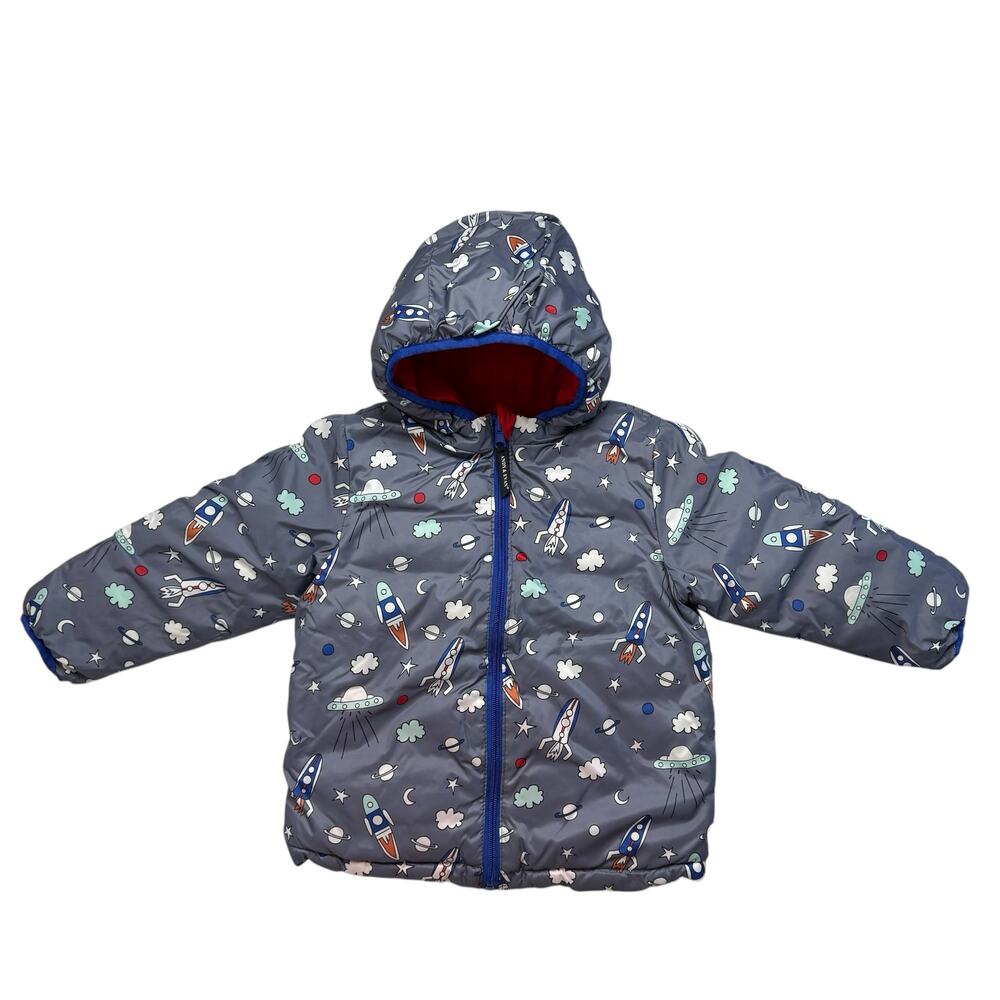 ANDY & EVAN Reversible Space Hooded Puffer Jacket Size 3T Red Lined Pockets